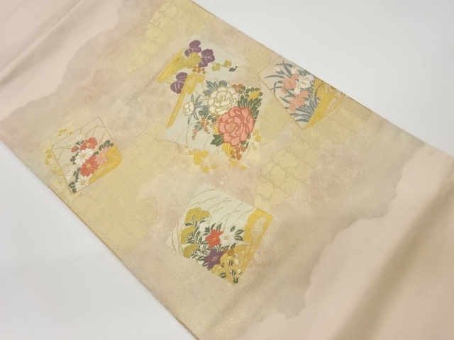 JAPANESE KIMONO / VINTAGE NAGOYA OBI / WOVEN GRAPE & FLOWERS